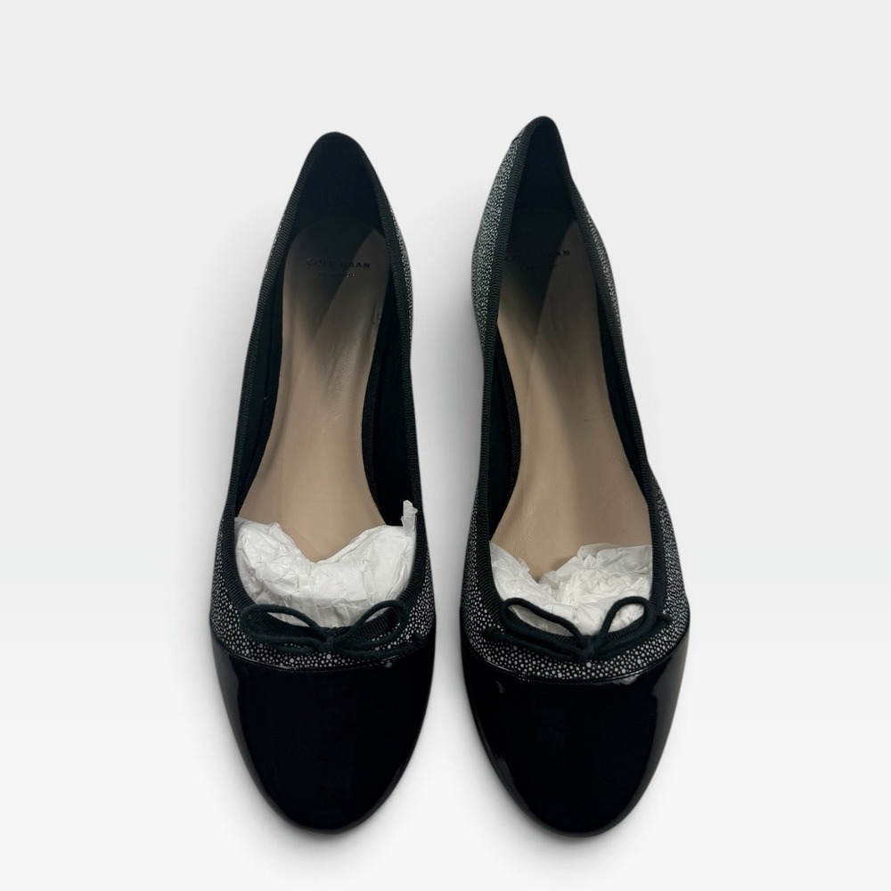 Cole Haan Sarina Ballet Flats Womens 10.5 Black White Print Patent Leather